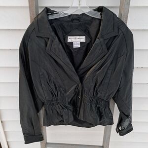 Vintage Maggie Lawrence 80's Womens Motorcycle Jacket Black Leather Cinch Waist